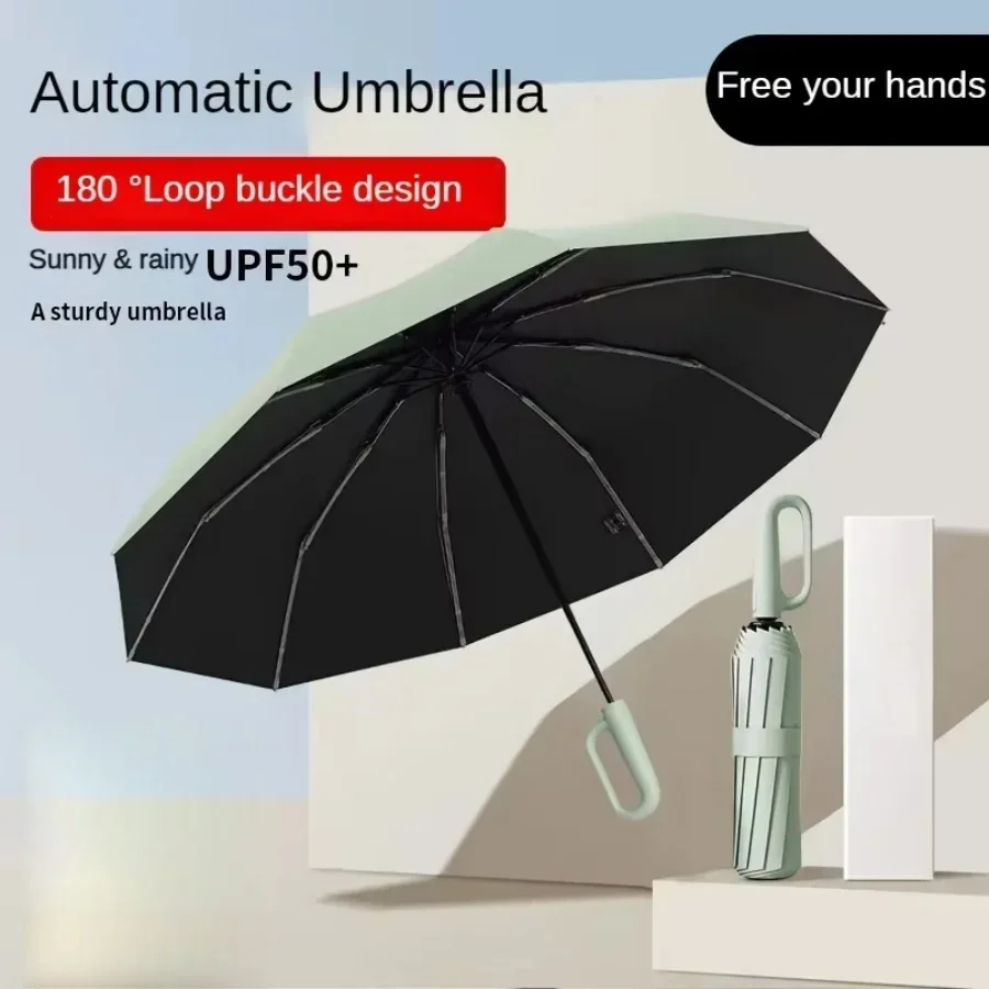 

Umbrella For Sunshine And Rainy Windproof Strong Automatic Folding Large Buckle Handle 20 Bones Double Bone