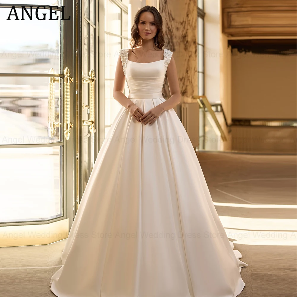 ANGEL Customized Satin Exquisite Pearls Wedding Dress 2026 Bride Gowns Lace Up vestidos de noche A-line Long Formal Evening Gown