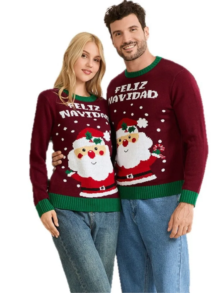 Fashion Santa Claus Pullover Sweater Women's Casual Couple Knitted Sweater Women In Autumn And Winter Loose Party Top Sweaters