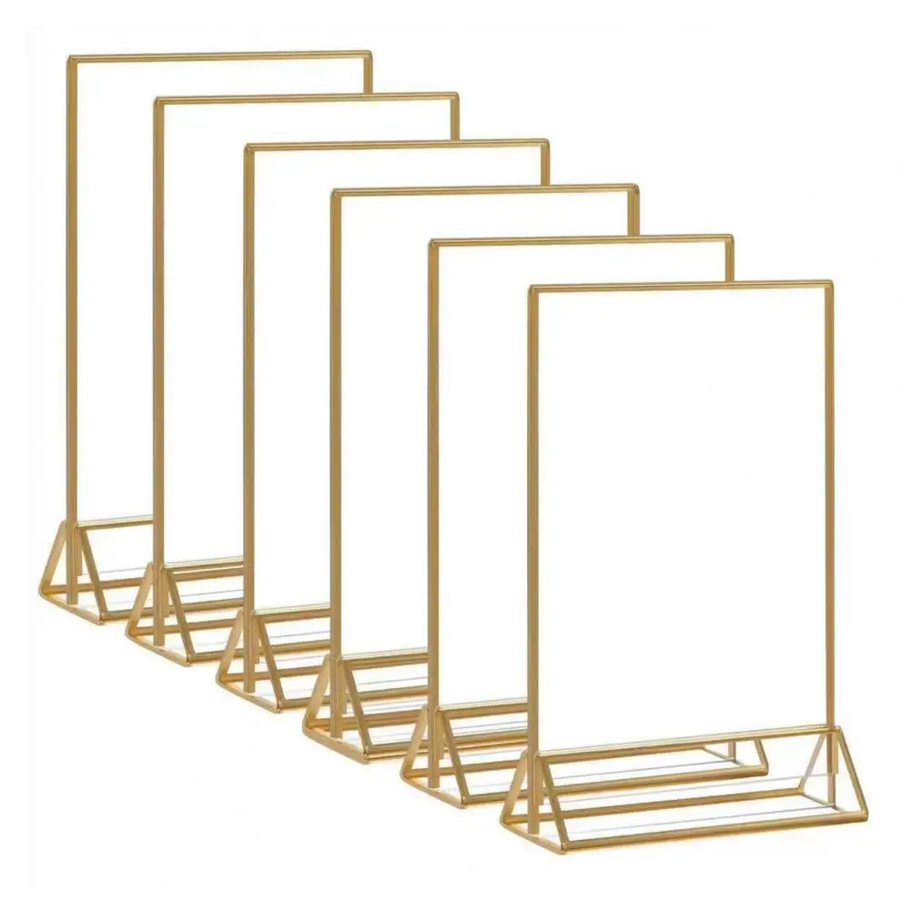 Display Sign Holder Double-sided Acrylic Sign Holder with Gold Frames for Wedding Table Numbers Menu for Flyers