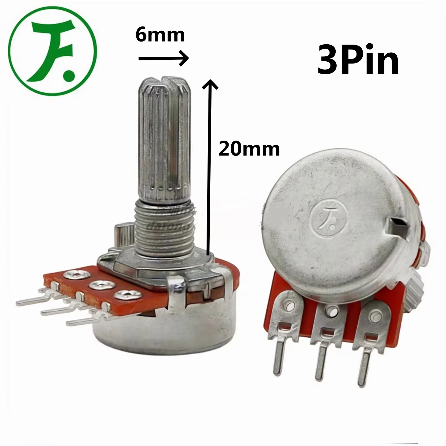 1pcs，Single turn potentiometer，RK163，3Pin，B1K B5K B10K B20K B50K B100K B250K B500K，Shaft length 20mm，Volume control knob