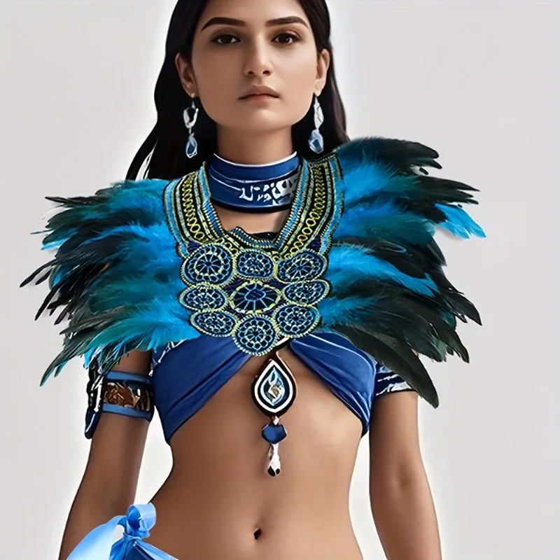 

Карнавальный готический двухслойный наряд с перьями, разноцветный комплект для показов мод и сценических выступлений