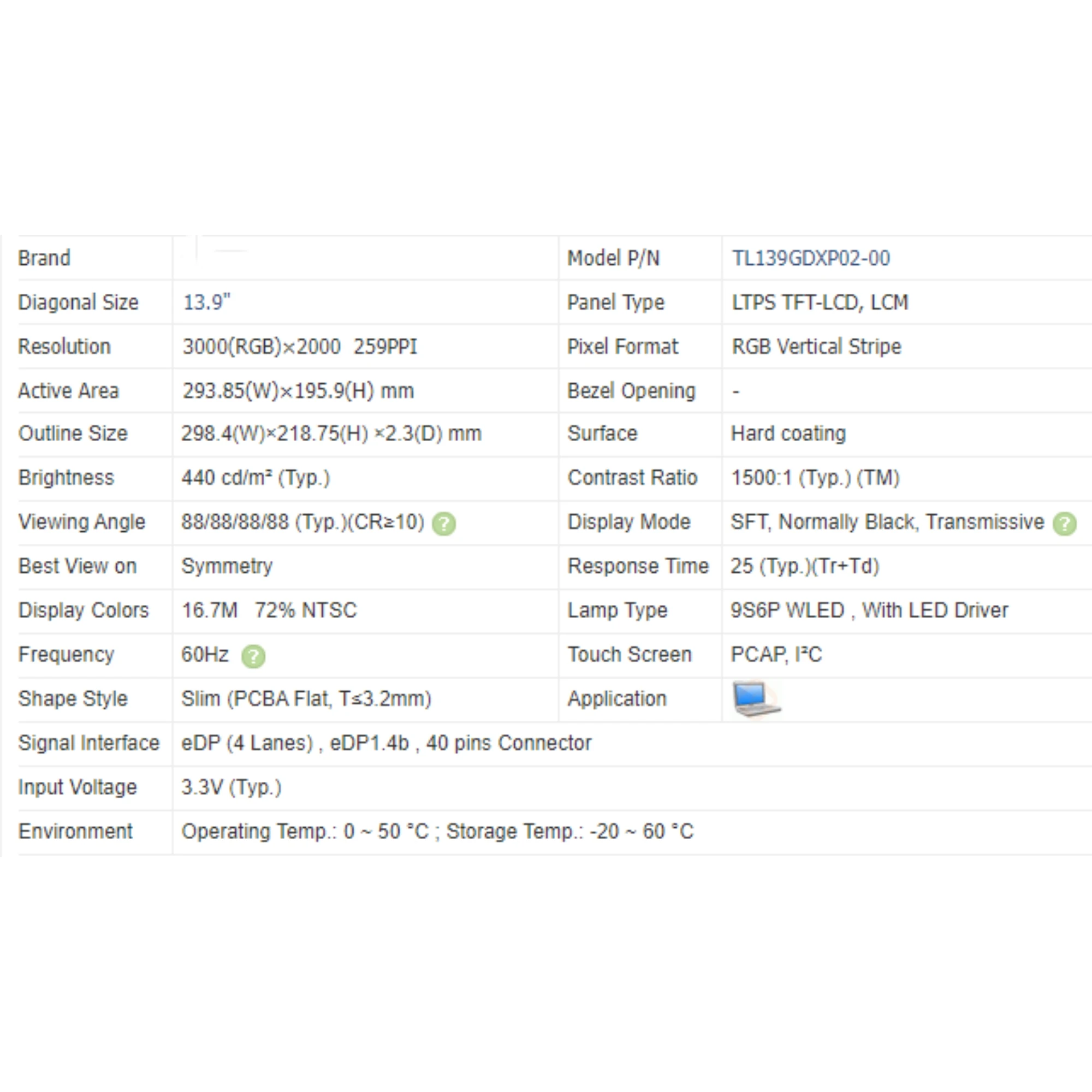 

TL139GDXP02-00 IPS 3000x2000 40 pin 13.9 inch Matrix Replacement Panel Laptop LCD Screen NEW