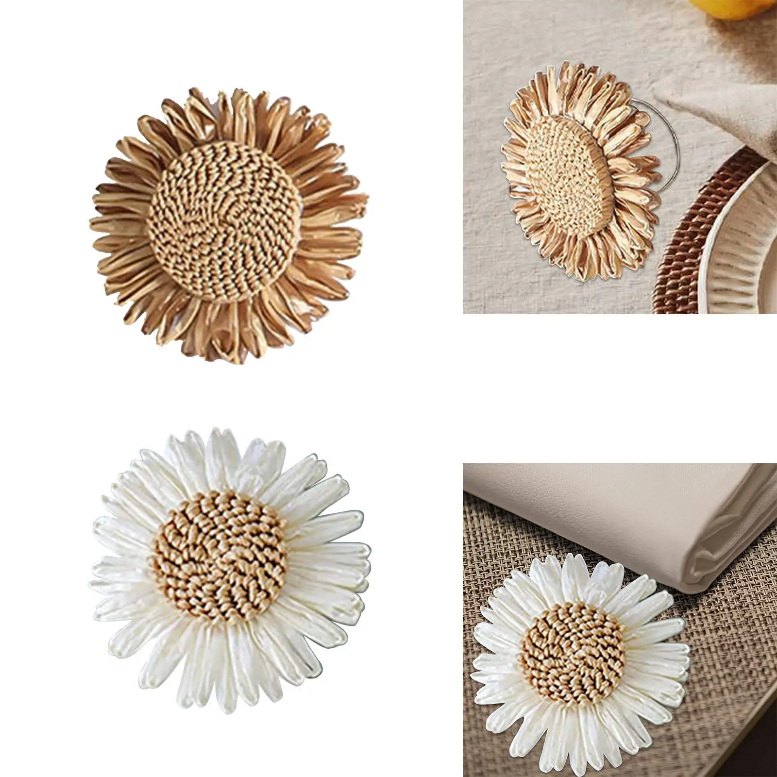 

Sunflower Napkin Ring Floral Napkin Buckle Dinner Table Setting, Rustic Napkin Ring Holder Table Decoration for Kitchen