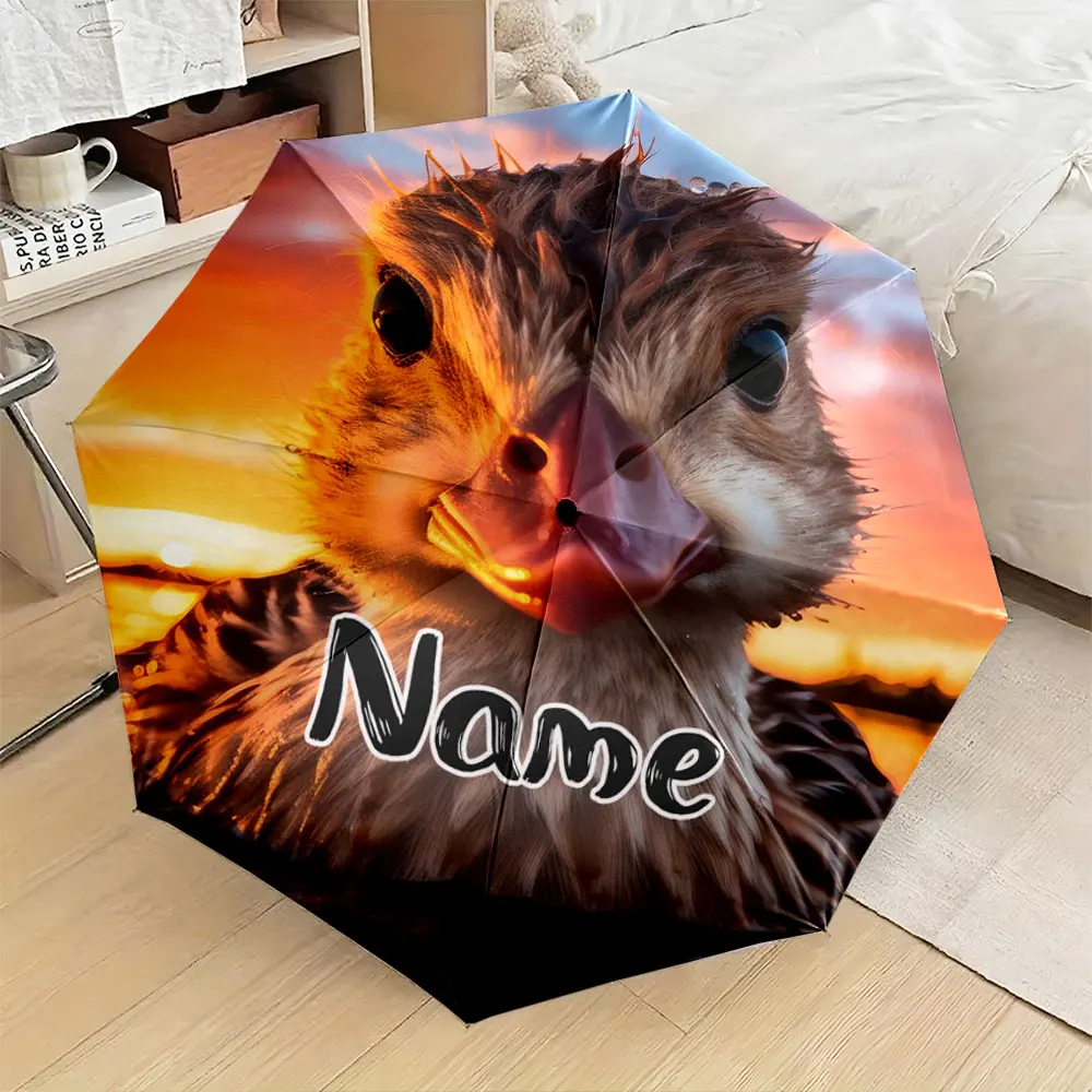 Custom Name Umbrella, Cheerful Duckling at Sunset Umbrella Design Folding Umbrella for Sunny and Rainy,Gift