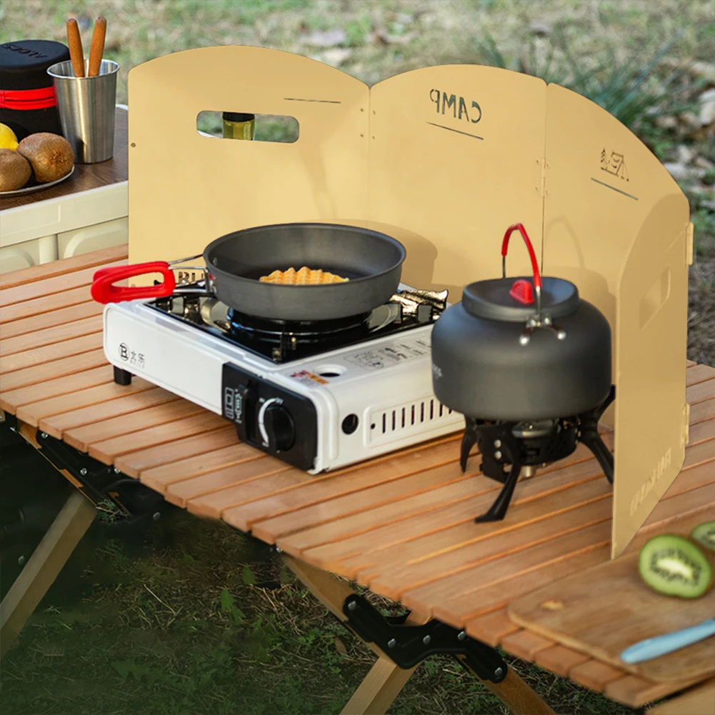 Foldable Outdoor Gas Stove Windshield with Storage Layer Cooking Burner Wind Deflector Ultra-Light Portable Camping Accessories