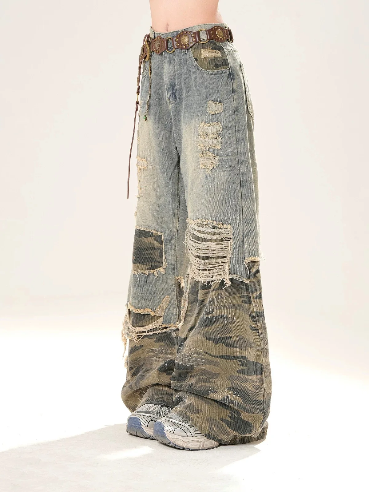 Women Y2k Baggy Camouflage Ripped Jeans Harajuku Vintage Denim Trousers Japanese 2000s Style Cargo Jeans Pants Oversize Clothes