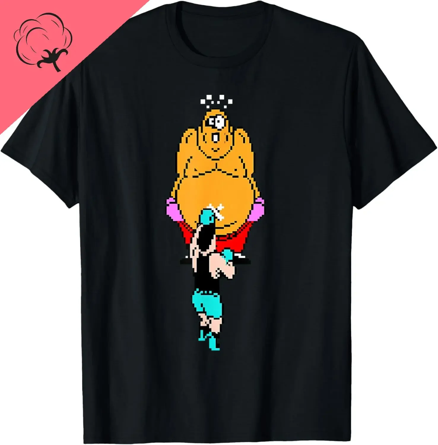 

King Punch Out Pixel Art Graphic Tee Breathable Cotton Crew Neck T-Shirt for Men