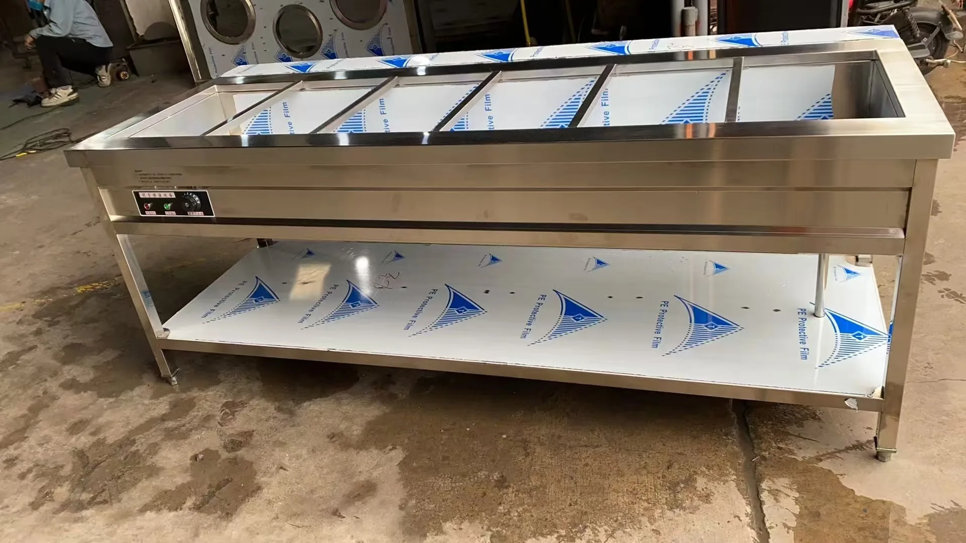 Commercial Mobile Bain Marie Steam Table With Glass Sneeze Guard & Storage Cabinet Buffet Food Warmer Cart For Restaurant