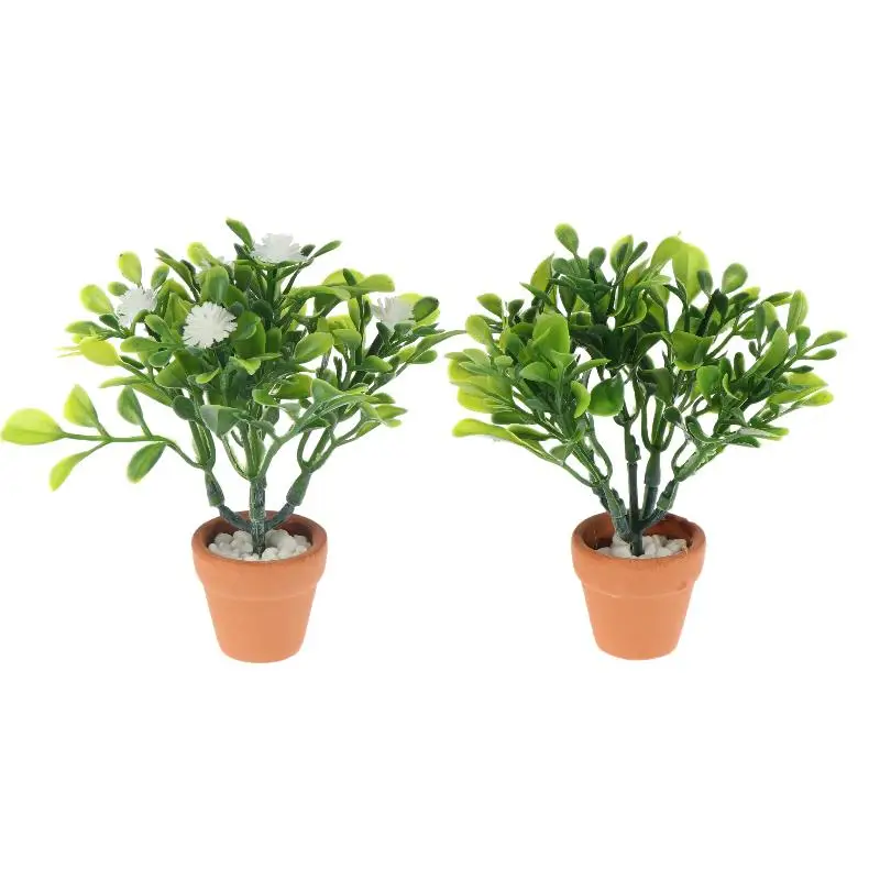 Miniature White Flower Green Plant Potted Ornament Dollhouse Mini Bonsai Model Decoration Micro Scene Layout Photography Props