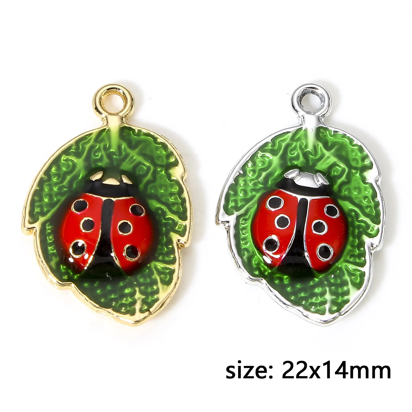 10pcs New Insect Charms Multicolor Leaf Ladybird Enamel Metal Pendants DIY Necklace Earrings Women Men Jewelry Gifts 22mm x 14mm