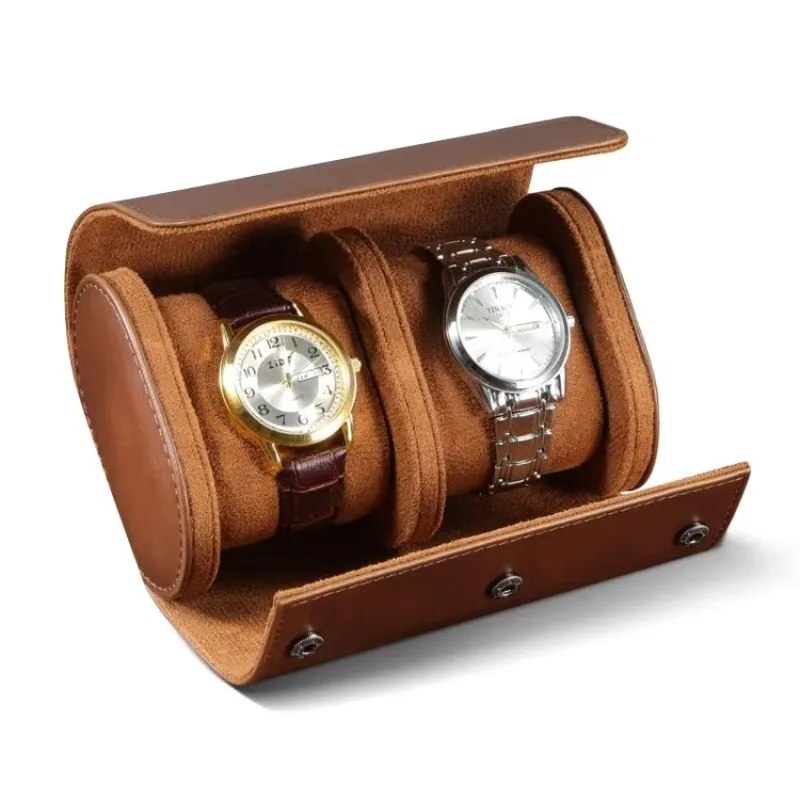 Polyurethane leather watch roller men's case storage fashionable storage travel box, with detachable pillow 2 rolls