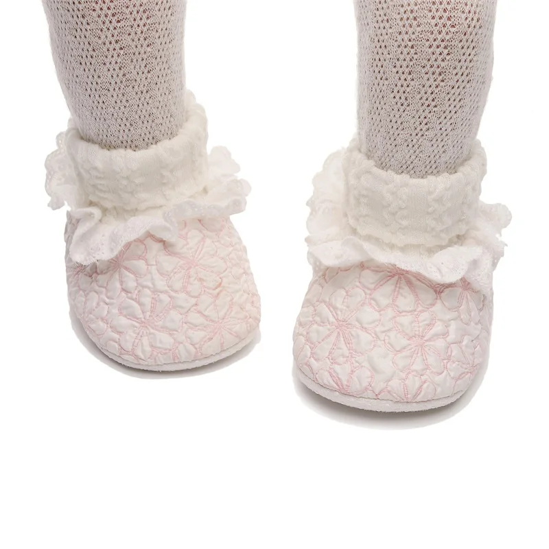 

Adorable Baby Girl Ruffle Sock Shoes with Non-slip Sole Cozy Flats for Newborns and Infants Cute Warm Walking Footwear