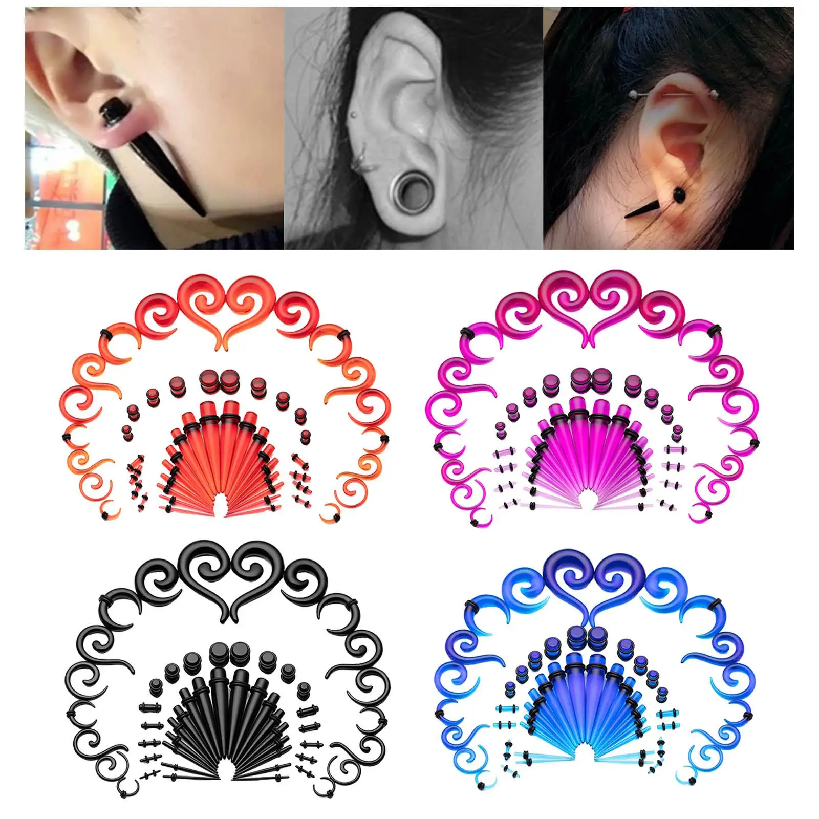 54 Pcs Acrylic Ear Stretching Set Tunnels Plugs Set Tapers for Ears Expansions Ear Stretching Kit