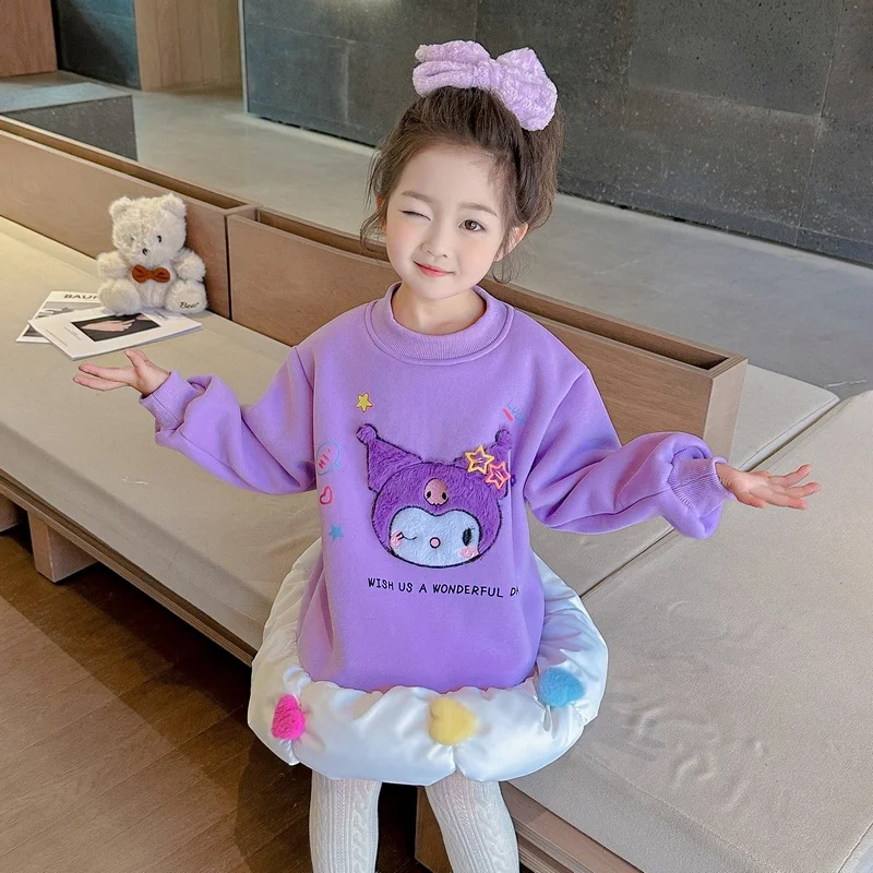 Sanrio autumn and winter Kulomi cute warm children's thickened skirt cartoon velvet thickened cold-proof versatile dress