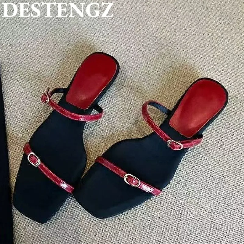 

Wedges Slippers Women Heeled Sandals Square Toe Shoes Beach Flip Flops 2025 Summer New Pumps Open Toe Dress Sandalias De Mujer
