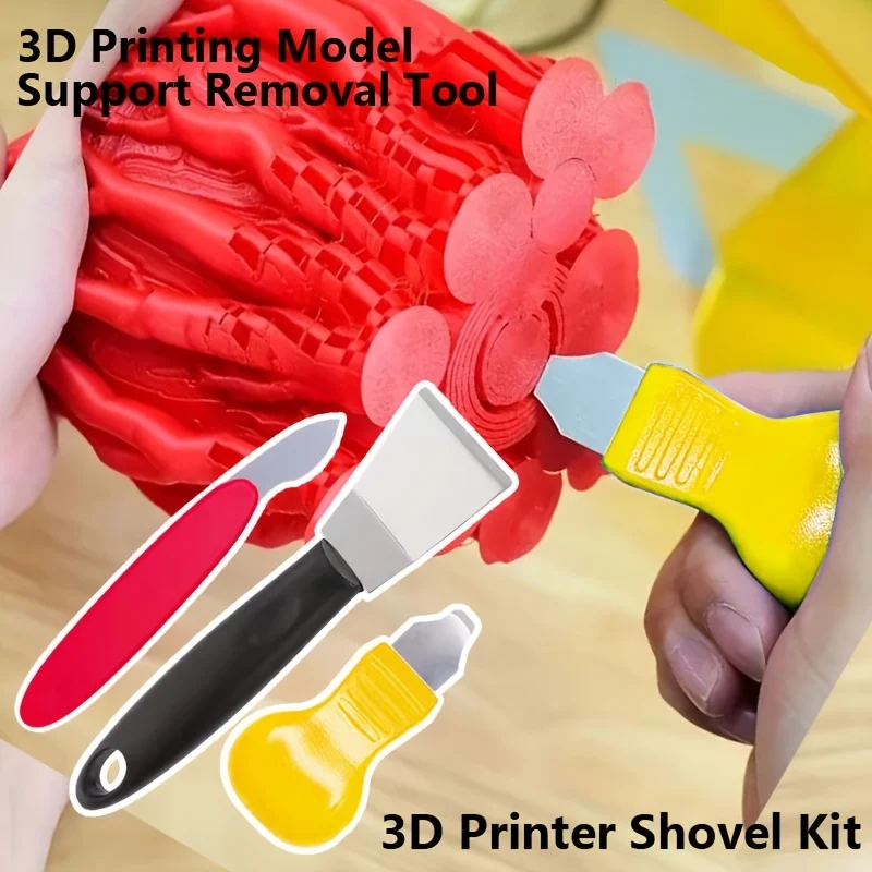 3Pcs 3D Printer Support Removal Tool Kit, Build Plate Scraper, Trimming Knife and Mini Spatula for PLA ABS Resin Print Finishing