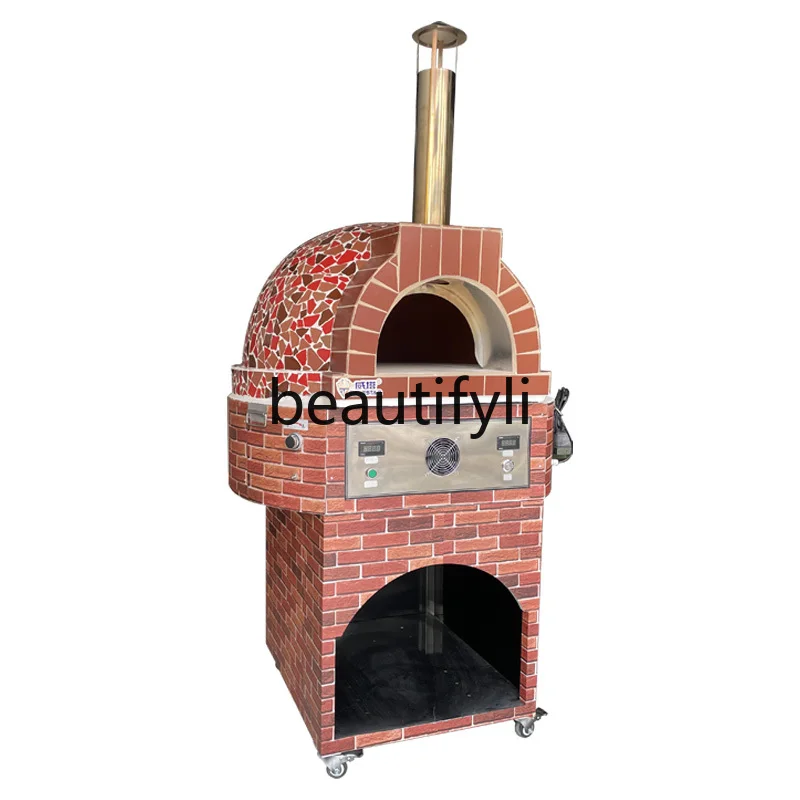 Volcanic stone stainless steel hot air circulation pizza stove fruit wood firewood gas western restaurant outdoor kiln oven