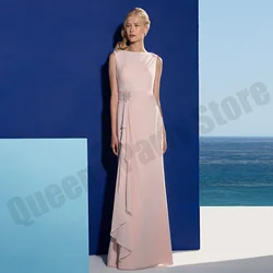 Dusty Pink Women Wedding Party Dresses Cap Sleeve Scoop Neck Beading Chiffon Mermaid Mother of The Bride Dress Evening Gown