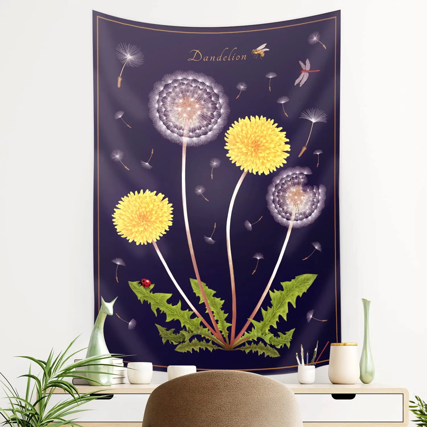 

Dandelion Plant Tapestry Colorful Wildflower Tapestries Wall Hanging for Bedroom Living Room Dorm Art Home Bohemian Decor