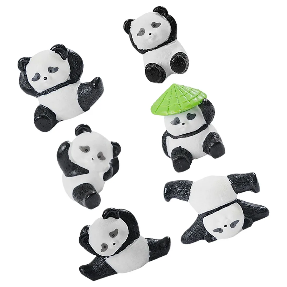 

6pcs Panda Decorations Mini Resin Figurines Cute Animals Garden Desk Bonsai Cake Durable Realistic Moss Compatible Indoor