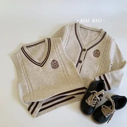 Children Clothes Kids Sweater New Fall 2024 Embroidered Preppy Style Coat Boys Vest Fashionable Simple Casual Knit Top