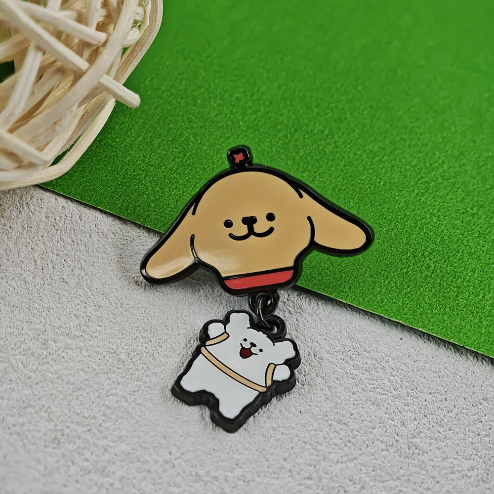 Malteser-Emaille-Pins mit Kette, Niedliche Welpen-Broschen, Kawaii Golden Retriever Metall-Abzeichen, Rucksack-Anstecknadel, Geschenk für Fans – Detail 6