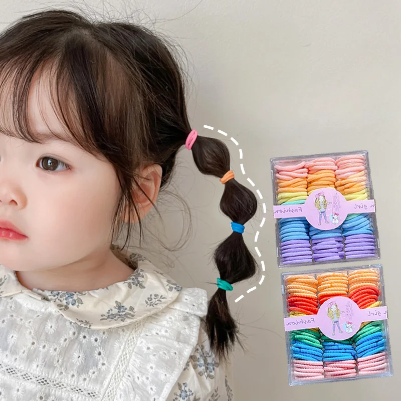 90Pcs/Box New Baby Girls Cute Colors Classic Scrunchies Rubber Bands Children Sweet Soft Elastic Hair Ties Kids Hair Accessories