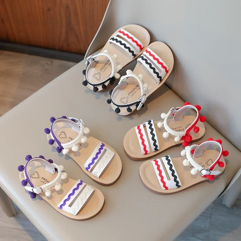 2024 Kinder Sandalen Zomer Open-Teen Meisjes Prinses Causale Platte Sandalen Mode Nationale Stijl Kwastje Kinderen Zachte Strand Sandalen