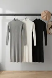 Sweater Dress Female 2026 Winter Knitted Basic Casual Women's Dresses Ladies Korean Fashion Clothes Clothing Robe Elegant Black