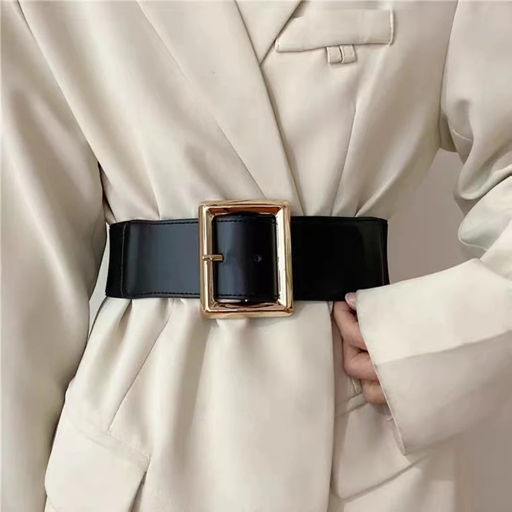 Hebilla de metal Simple, sello de cintura elástico, cinturón de mujer de temperamento negro, cinturón accesorio de moda