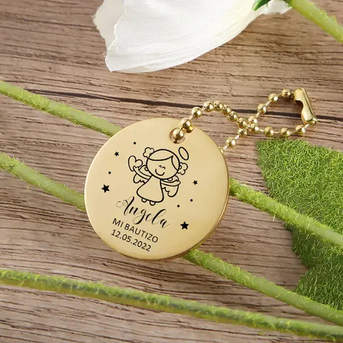 Custom Metal Christening Keychain - First Holy Communion Souvenir - Personalized Baptism Favor Key Chain Giveaway Guests Gift