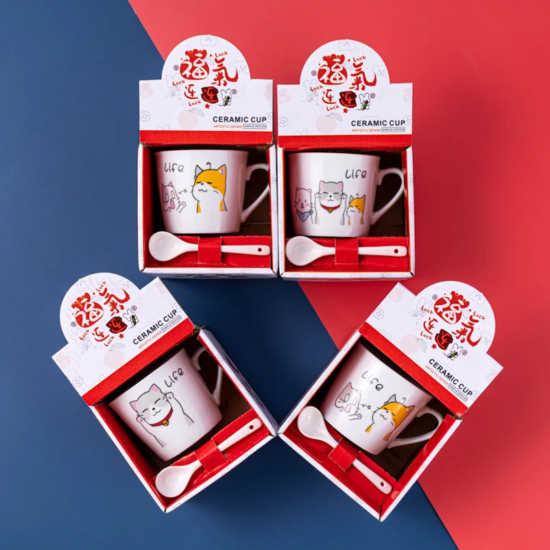 Creative ceramic mugs, gift sets, cartoon-themed mugs, opening gift sets, coffee mugs