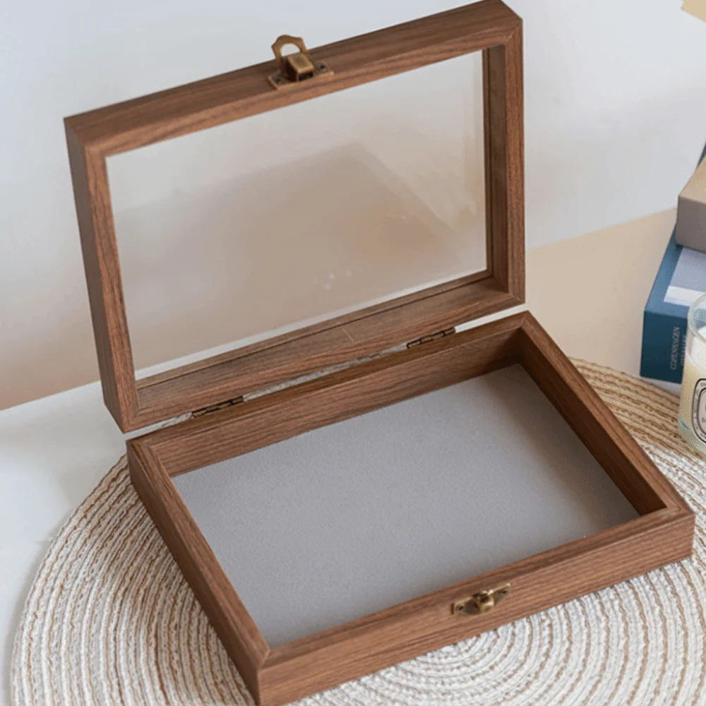 Multipurpose Elegant Wood Jewelry Box Velvet Glass Lid Earrings Display Tray Storage Box Dust-proof Jewelry Organizer Home