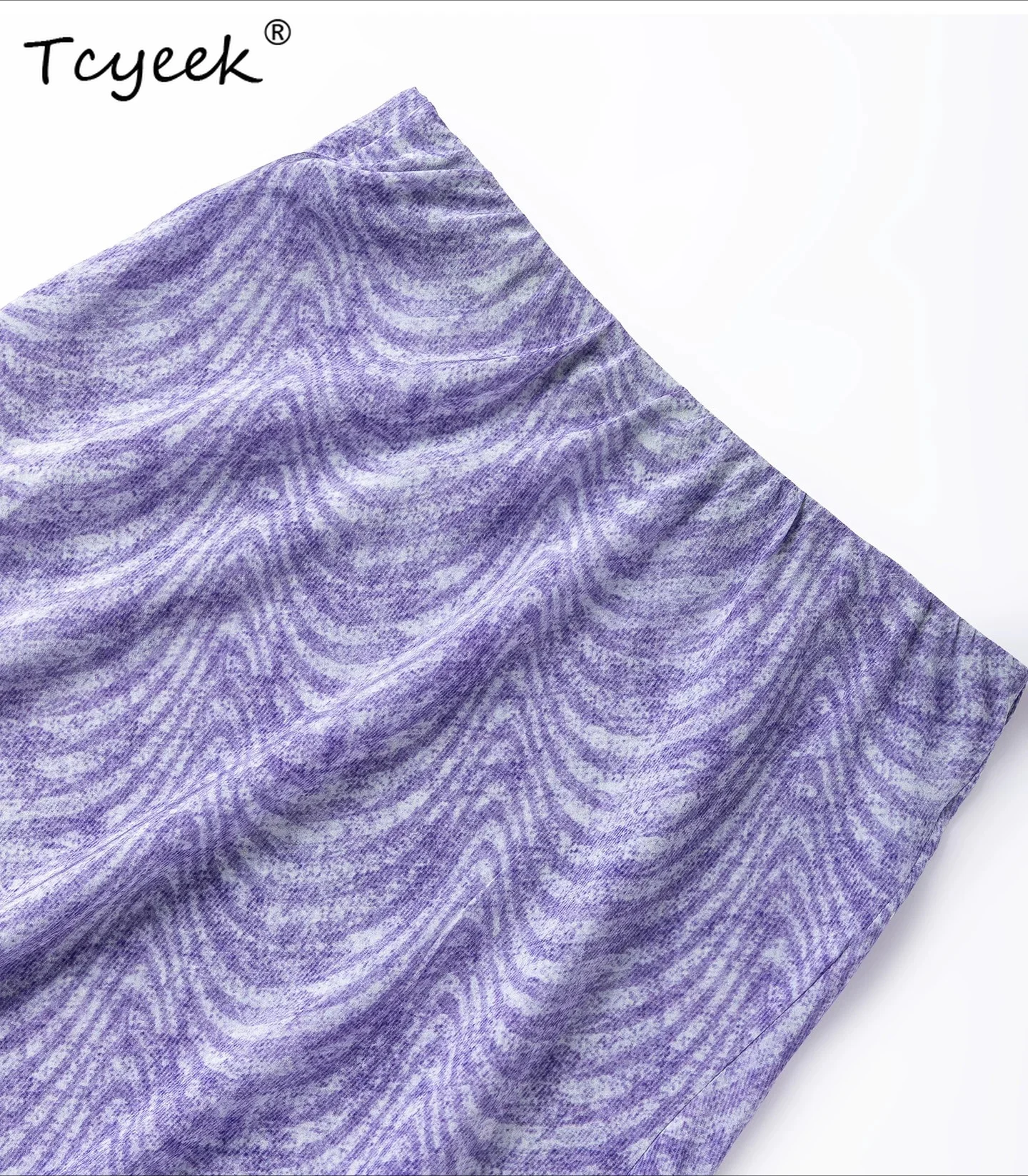 Tcyeek 100% Real Silk Womens Skirts Elegant Skirt for Woman Summer Clothes Mini Bodycon Skirt Print Oblique Cutting Jupe Femme