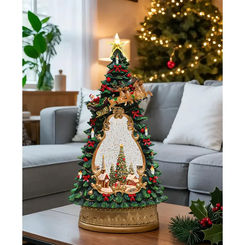 Luxury Christmas Music Box Water Globe Snow Scene Lamp Automatic Rotating Ornament Holiday Gift Decor Luminous Desktop