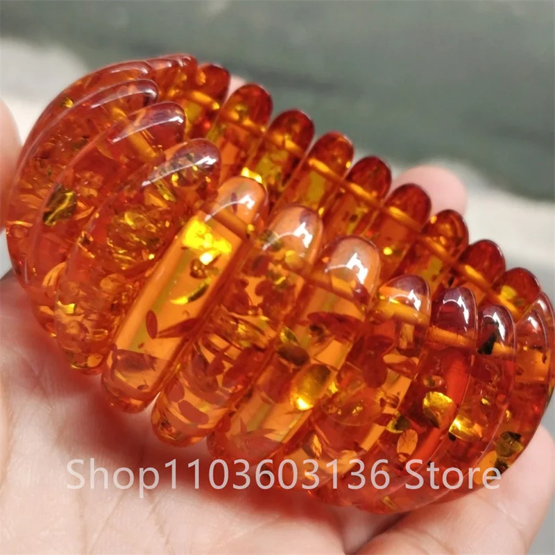 Natural Colorful Amber Bracelet Women Healing Gemstone Fine Jewelry Genuine Baltic Flower Ambers Square Beads Bracelets Bangles