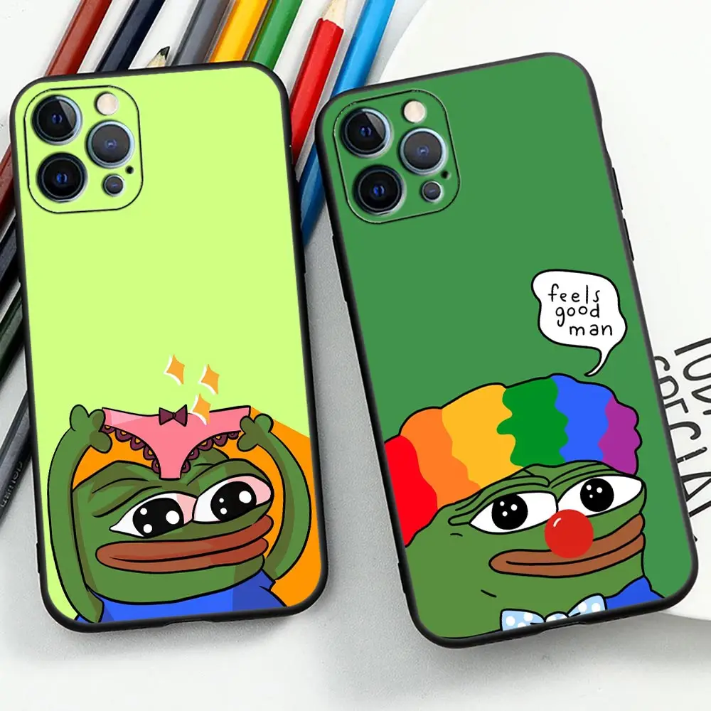 Funny Ad Frog Pepe Case For iPhone 14 Pro Max Case For Apple iPhone 15 14 13 12 11 Pro Max 8 7 XR 16 Black Cover Funda Coque