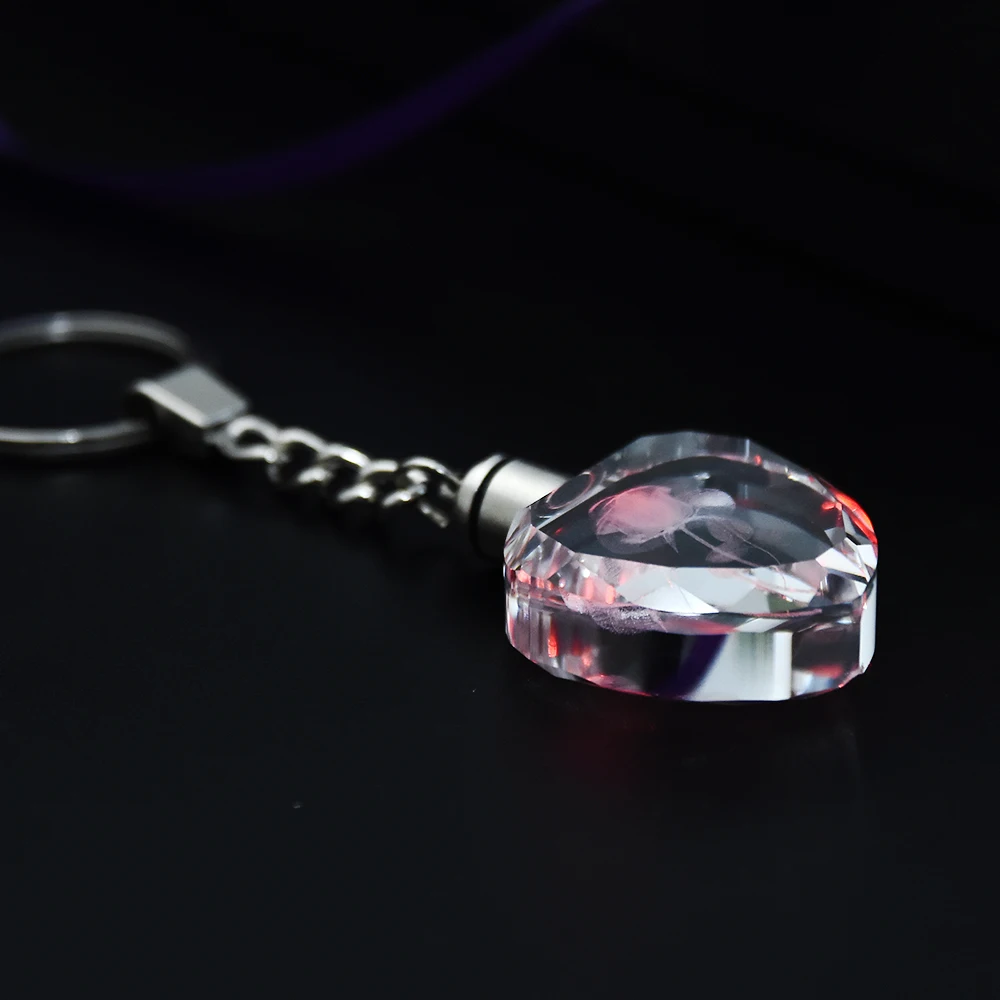 Mode bunte Fee Rose Blumenmuster Liebe Form Kristall Strass führte Licht Schlüssel bund Liebhaber Schlüssel anhänger Schlüssel ring Schmuck – Detail 6