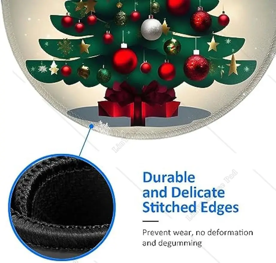 Christmas Gift Tree Round Mouse Pad Cute Small Gaming Mouse Pad Non-Slip Rubber Base Sewing Edge Suitable for Office Home 7.9 In