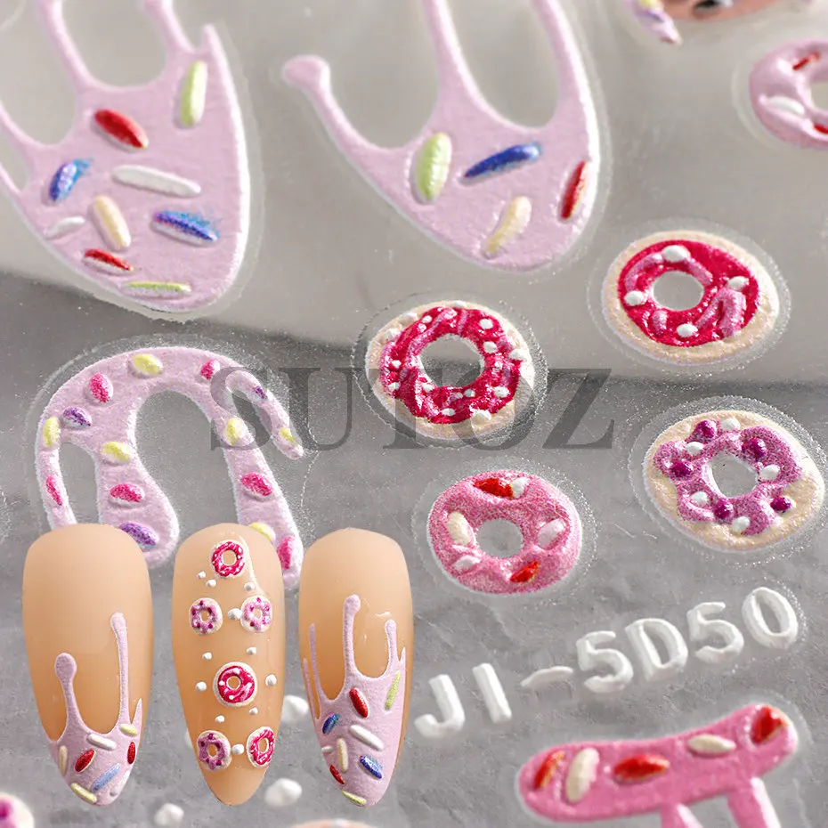 5D stereoscopico Dessert Nail Art Pink Donuts Cake Candy Ice Cream Chocolate Nail Stickers Kawali Cartoon Decoration LEJI-5D50