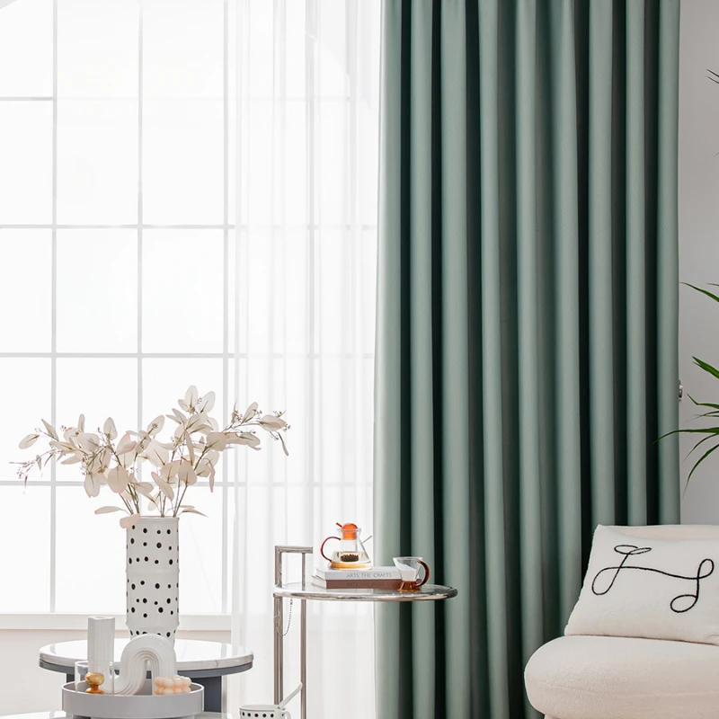 

Ins Style Bedroom Blackout Curtain Simple Living Room Drape Study Thick Soundproof Curtains Home Floor-to-ceiling Window Drapes