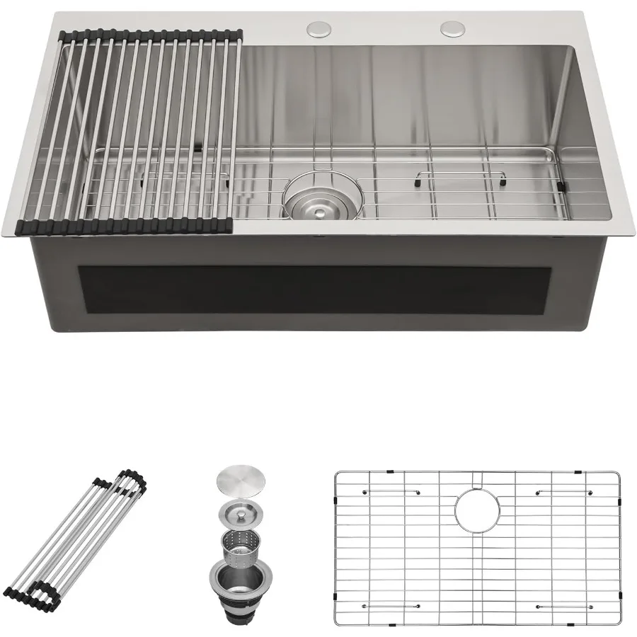 33 Inch Drop In Kitchen Sink - 33x19 Inch Stainless Steel Kitchen Sink Drop In Topmount Sink 16 Gauge Single Bowl Deep T