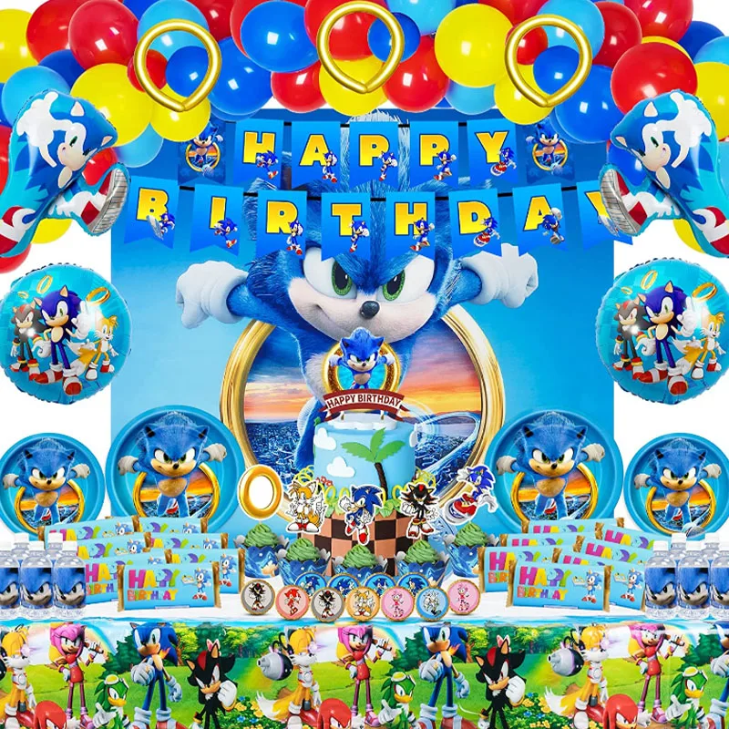 Sonics Hedgehoging Birthday Party Decoration Backgrounds Balloon Set Disposable Tableware Cup Knife Fork Baby Shower Supplies