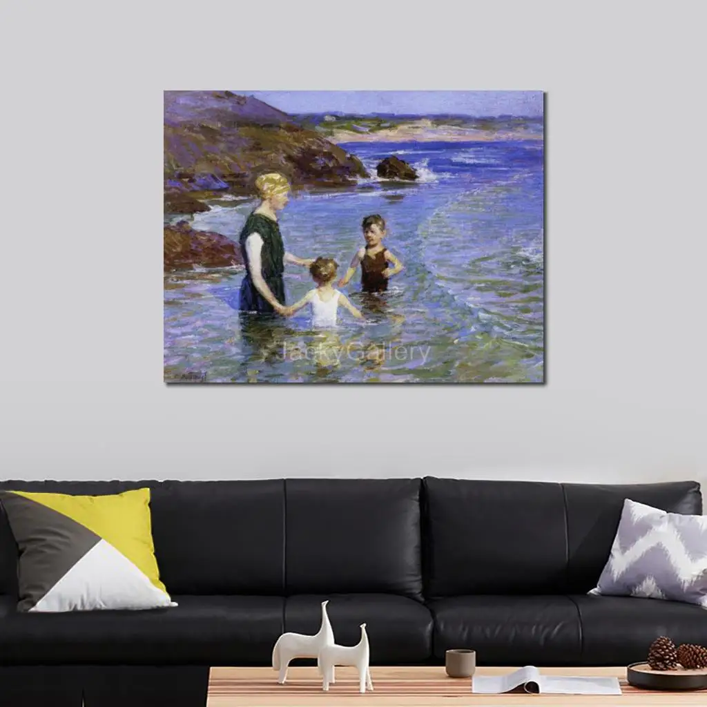 زيت انطباعي للأقدام الباردة من Seascape على القماش من إدوارد هنري بوثاست، تحفة مرسومة يدويًا لديكور المكتبة