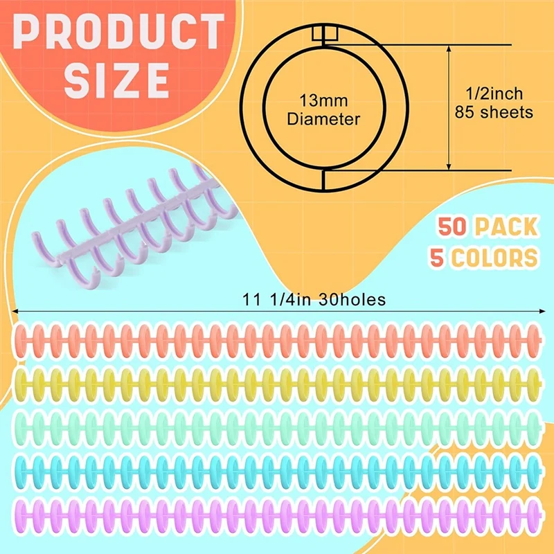 Bobinas de encuadernación en espiral de plástico para estudiantes y compañeros de trabajo, 50 piezas, diámetro de 1/2 pulgadas, 30 espirales de encuadernación, regalos de navidad duraderos