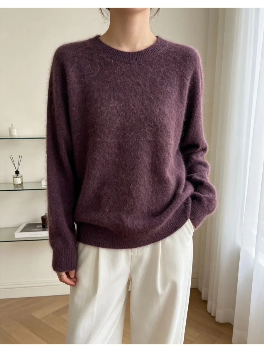 5% Seide 5% Kaschmir 90% Wolle Damen-Pullover Herbst Winter Kaschmir-Pullover O-Ausschnitt Weicher Schicker Gestrickter Pullover Warmer Wollpullover – Detail 15