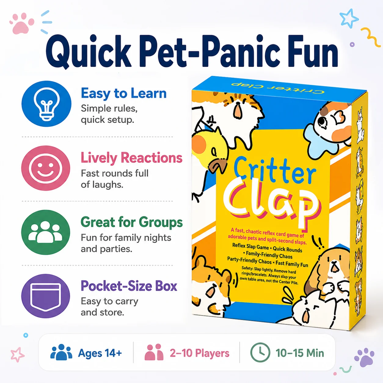 2 Pack Card Games Bundle, Pet Reflex Game and Road Trip Game, Ages 14+, 2-10 Players, 10-15 Min, Party Travel, 178 Cards
