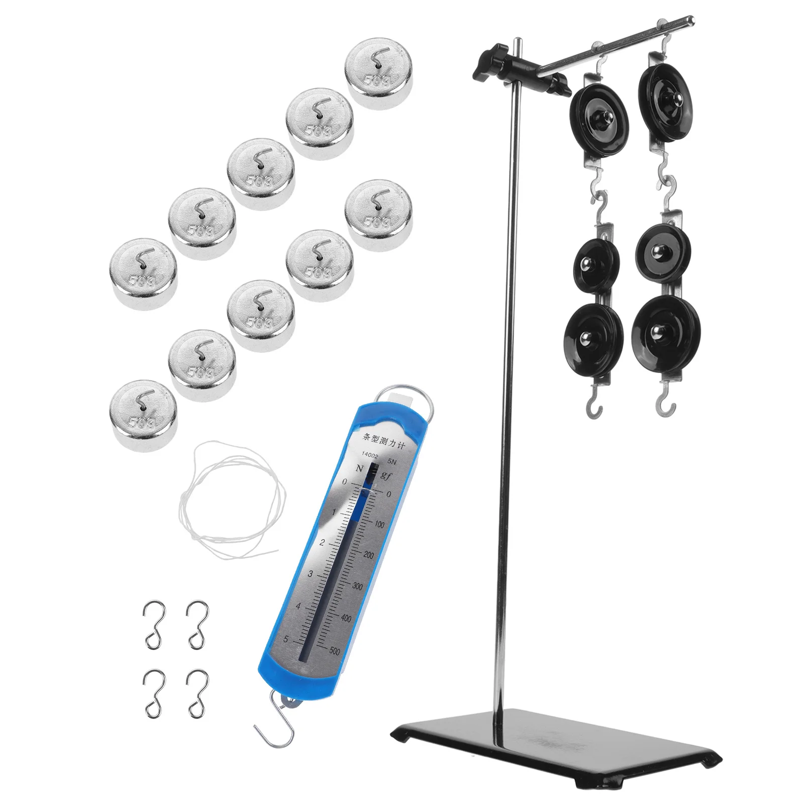 1 set Pulley System Set 50gX10 Weights Gauge Adjustable Bracket Physics Tools Experimental Accessories Science Kit