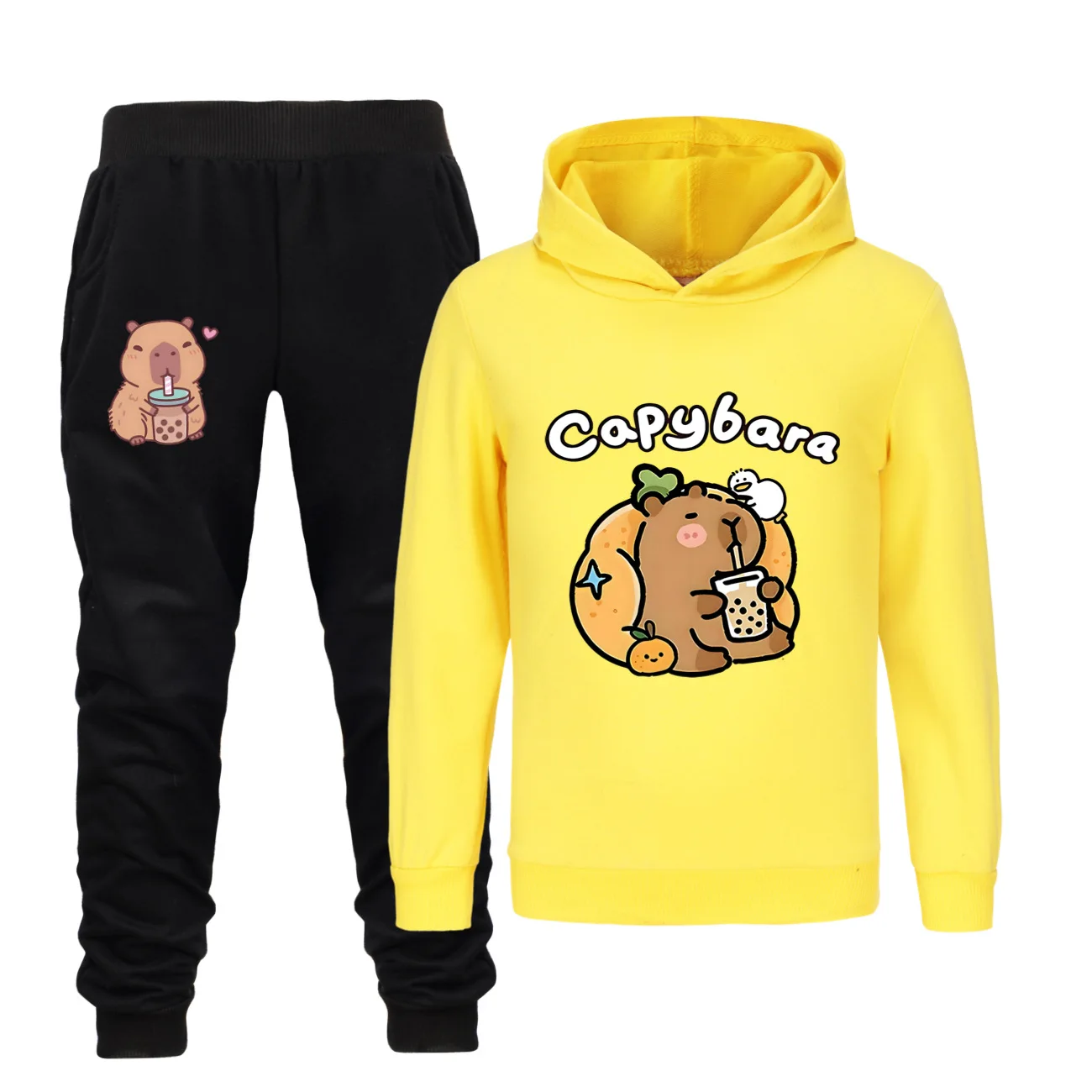 Capybara Print Clothes Suit Fashion Hoodie Pants 2Pcs Set Kids Sportsuit Boy's Causal Outfits Baby Girl's Casual Uniform Sets 5